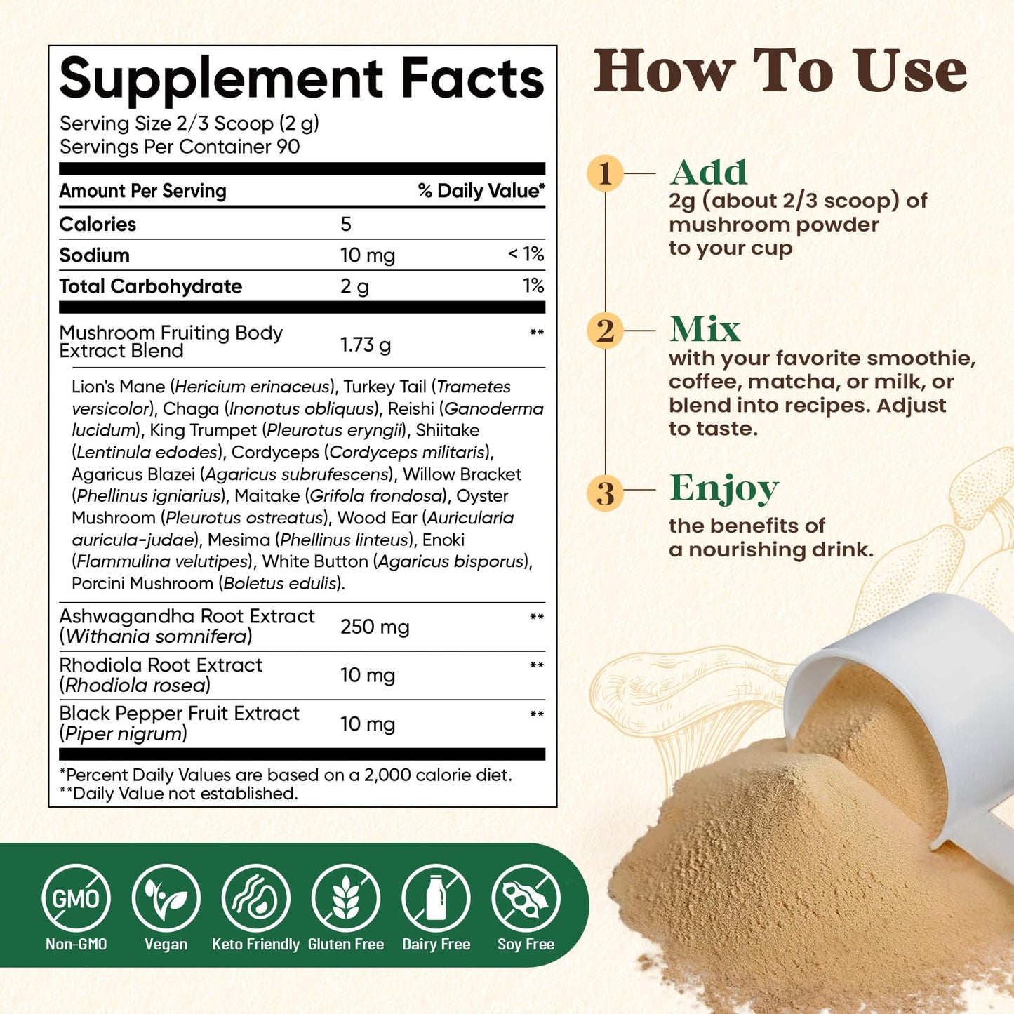 Fidus 16 Mushroom Powder โ 17,300mg, 90 Servings | Immunity, Focus & Energy