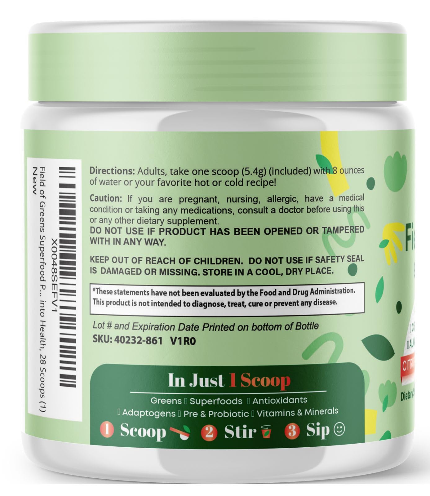 Field of Greens Superfood Powder โ Organic Spirulina, Chlorella & Beet Root, Probiotic, 28 Scoops