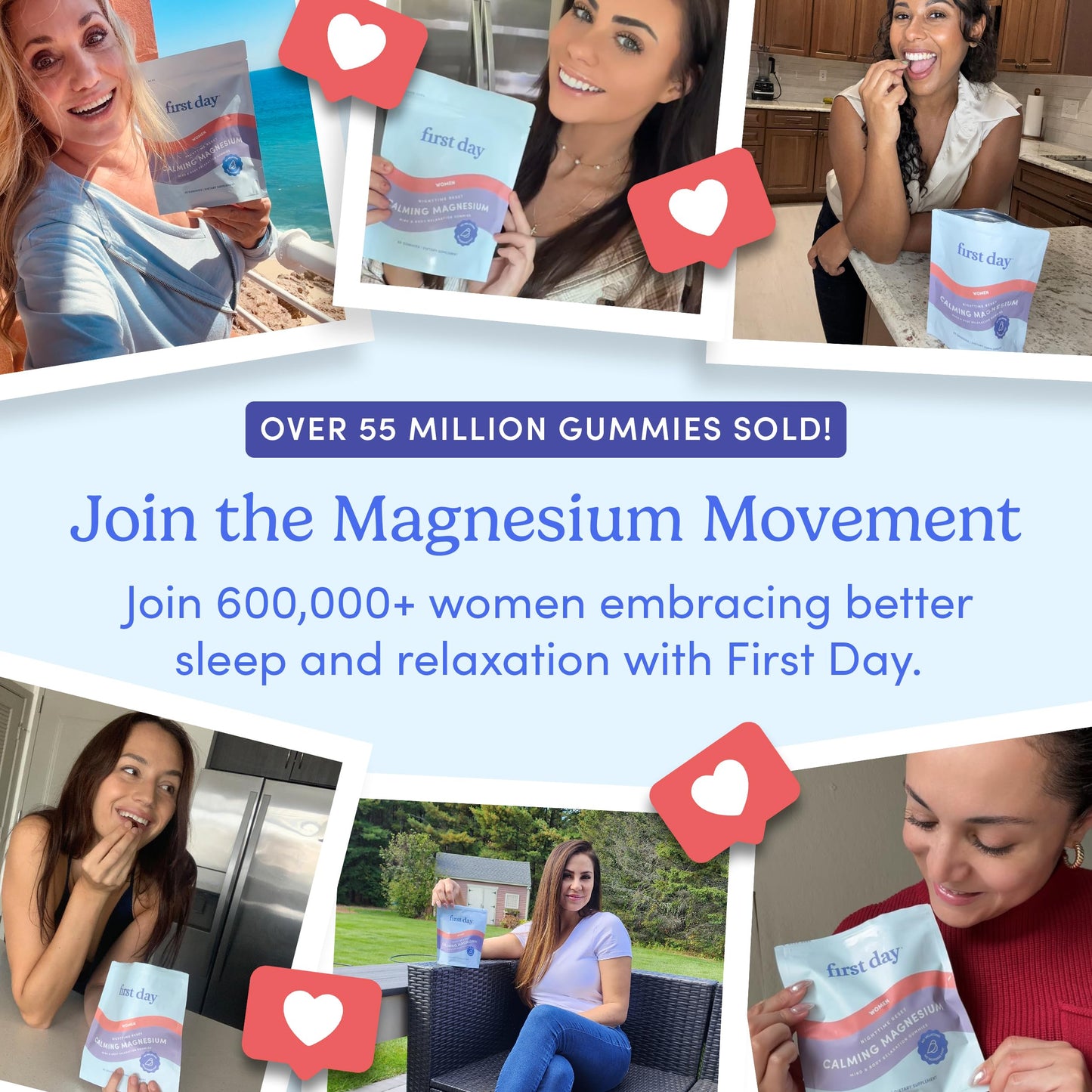 First Day Women's Nighttime Reset Calming Magnesium Gummies β Sleep Support, Calm Mood & Energy, No Melatonin β 60-Day Supply