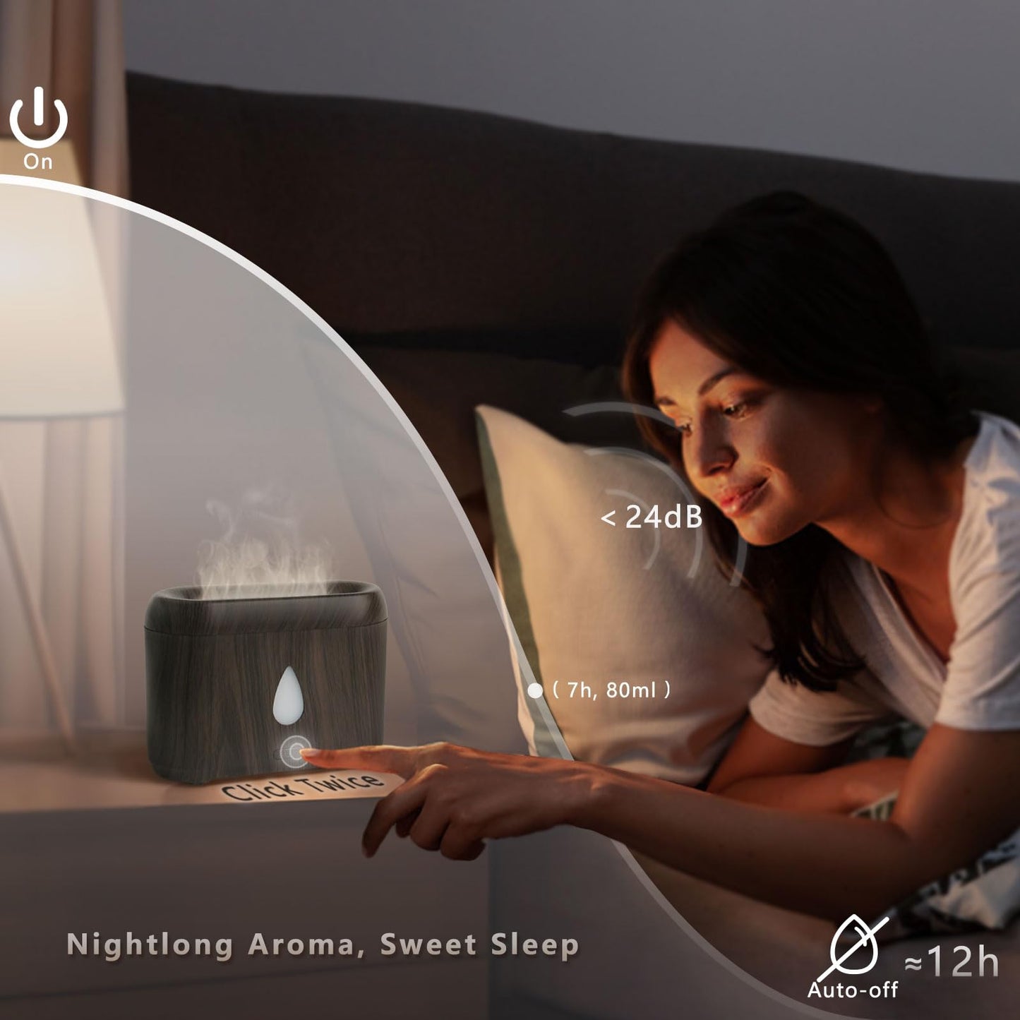 Flame Diffuser for Essential Oils โ 200ml Ultrasonic Aroma Diffuser with Auto-Off (Dark Wood Grain)
