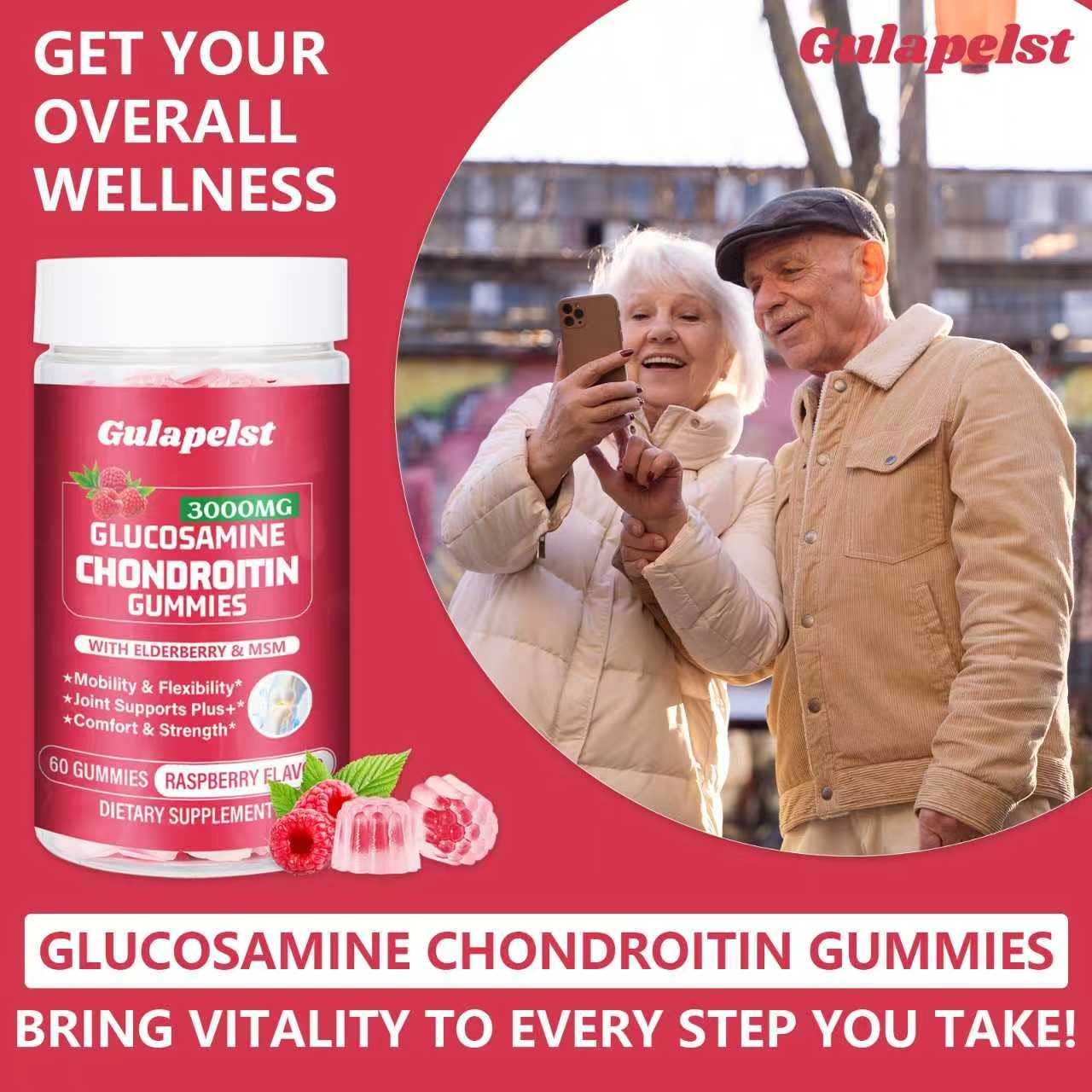 1 Pack 3000MG Glucosamine Chondroitin Gummies โ Extra Strength Joint Health, MSM & Elderberry | 60 Gummies