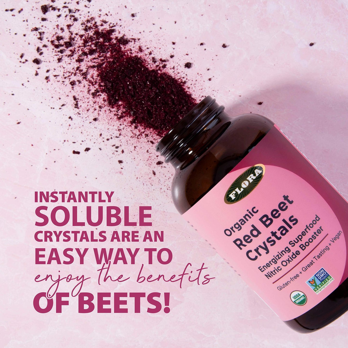 Flora Organic Red Beet Crystals โ Energizing Beet Superfood, Nitric Oxide Booster, Vegan (7 oz)