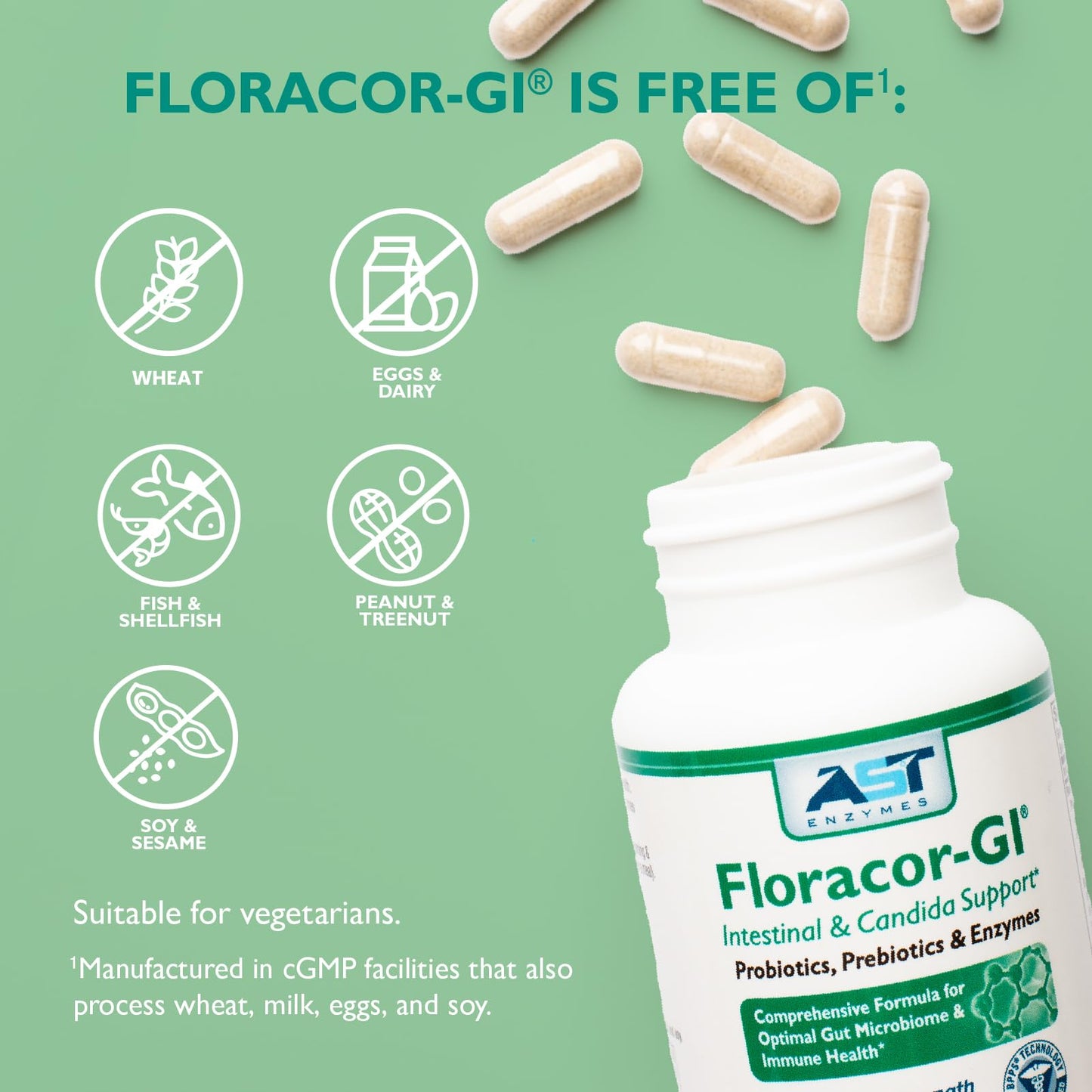 Floracor-GI Probiotics & Enzymes for Digestive Health โ 180 Vegetarian Capsules