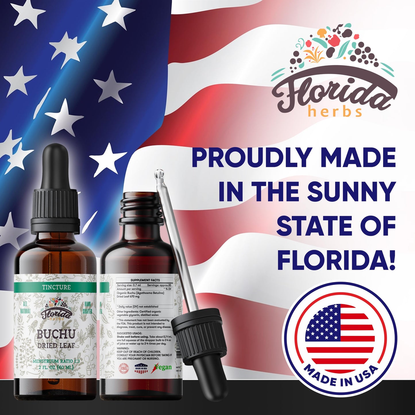 Florida Herbs Buchu Tincture โ Organic Buchu Extract (Agathosma betulina), 2 oz Pack of 2, Non-GMO