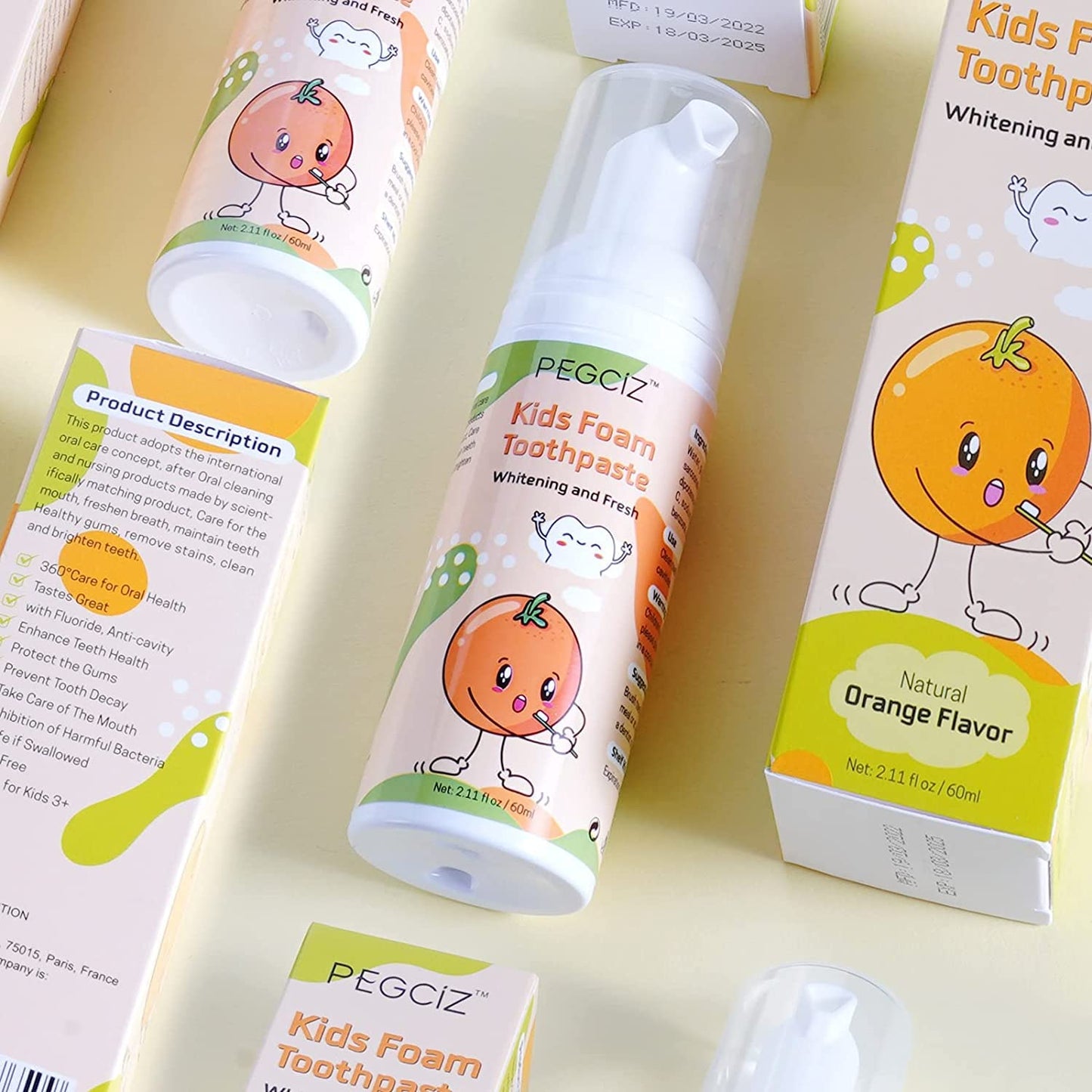 Foam Toothpaste Kids with Fruit Flavor โ Low Fluoride, Gluten-Free