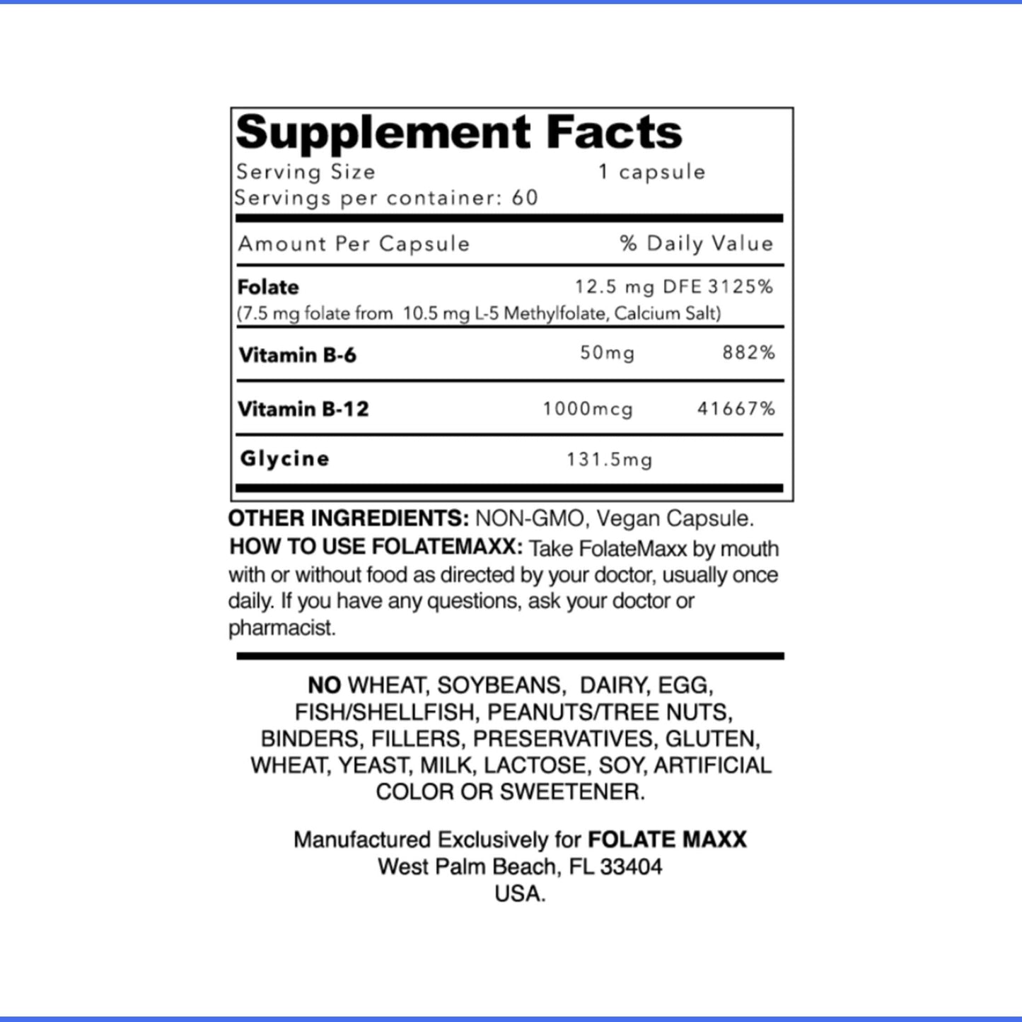 FolateMaxx L-Methylfolate 7.5mg with B Complex โ 60 Capsules | Non-GMO, Gluten Free | 2-Month Supply