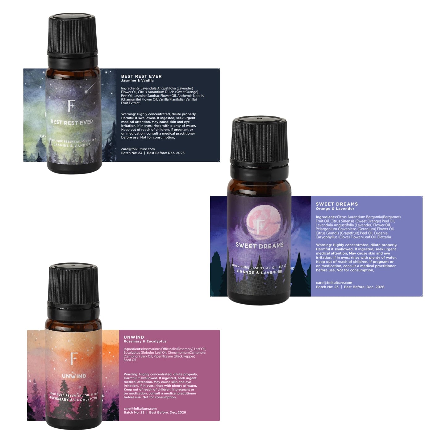 Folkulture Essential Oils for Diffuser โ 3-Piece Fragrance Oil Set (Rosemary, Eucalyptus, Lavender)
