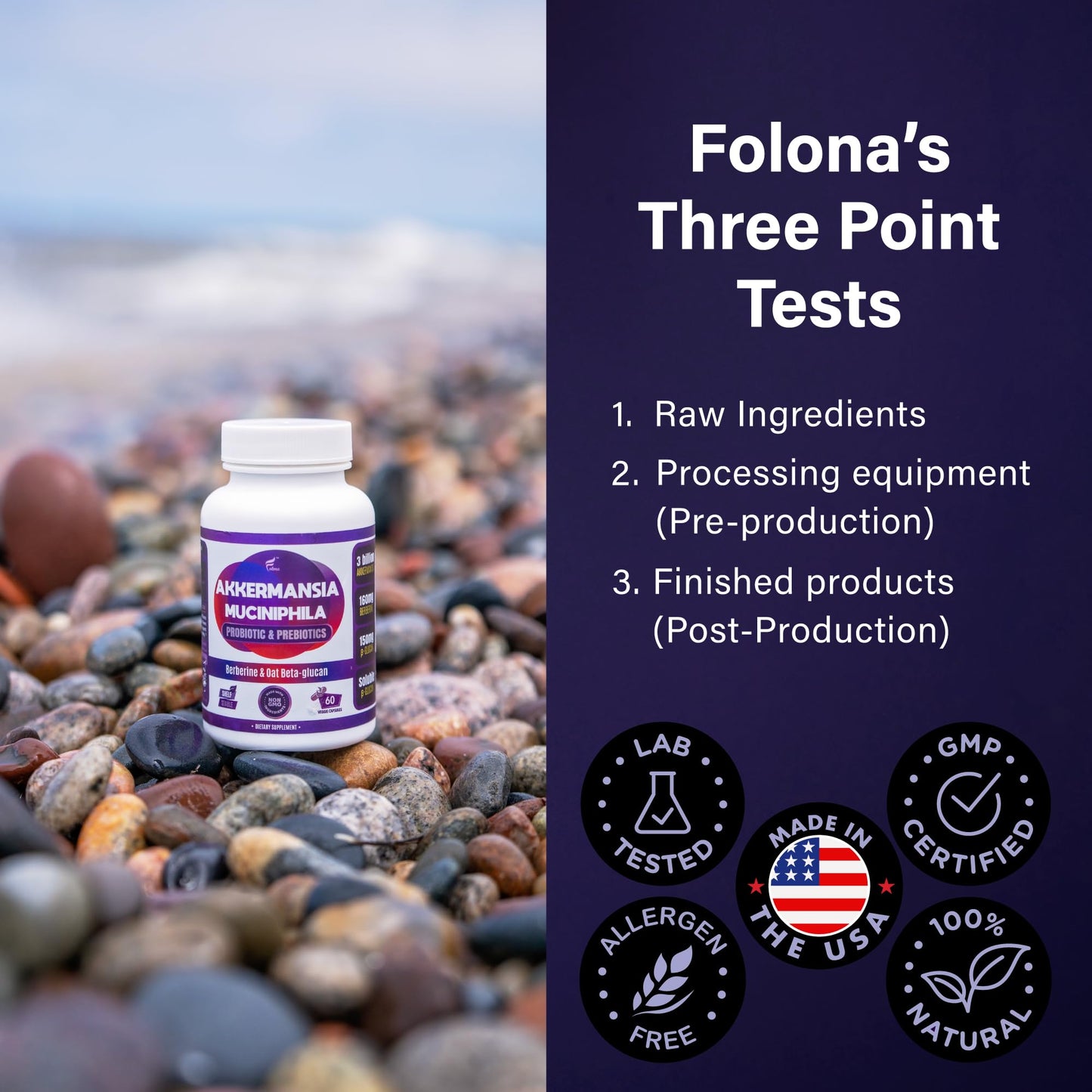 FOLONA Akkermansia GLP-1 Probiotic with Berberine & Beta-Glucan โ Delayed-Release, 60 Capsules