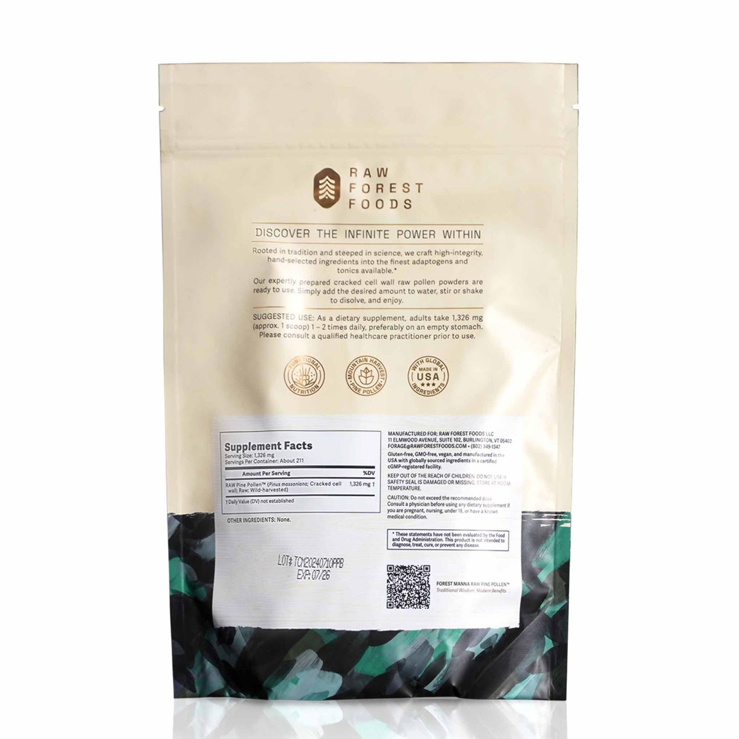 Forest Manna RAW Pine Pollen Powder โ Adaptogenic Nutrition | Single Origin, 280g Pouch