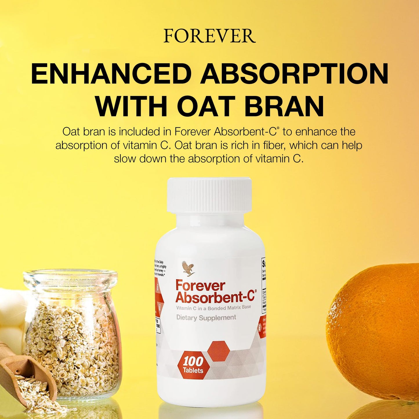 Forever Absorbent-C Orange & Honey Flavor with Oat Bran โ 100 Vitamin C Chewable Tablets