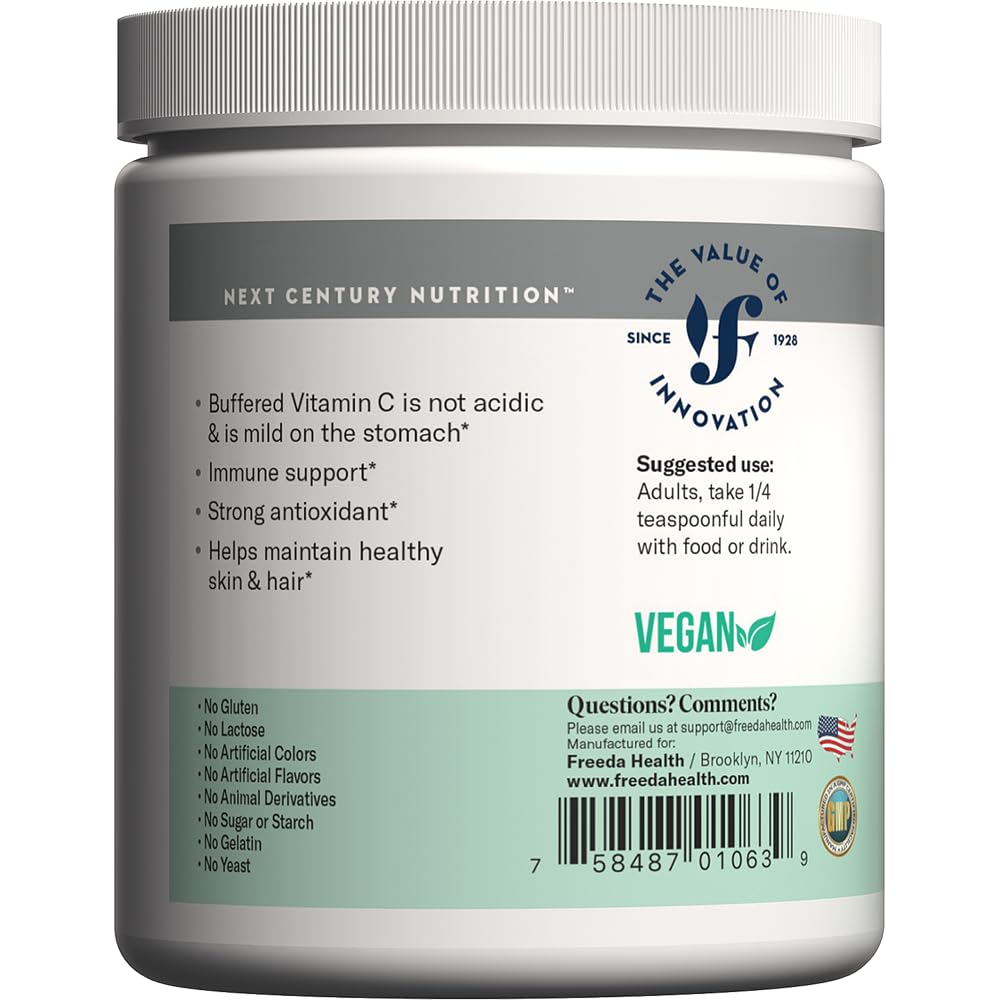 Freeda Buffered Vitamin C Powder β Gentle on Stomach | Kosher & Vegan (16 oz)