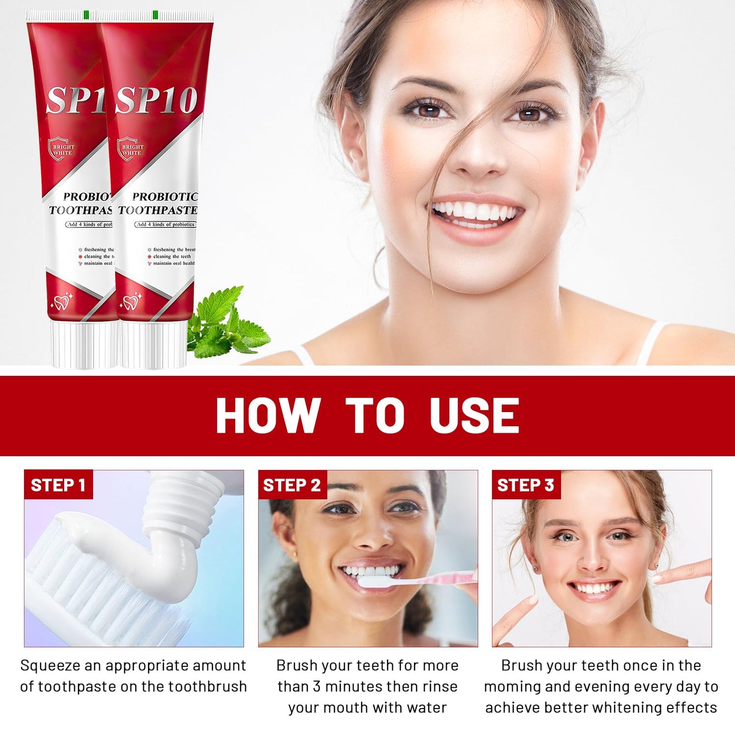 2PC SP-10 Probiotic Whitening Toothpaste โ Ultra Whitening, Deep Cleaning & Fresh Breath