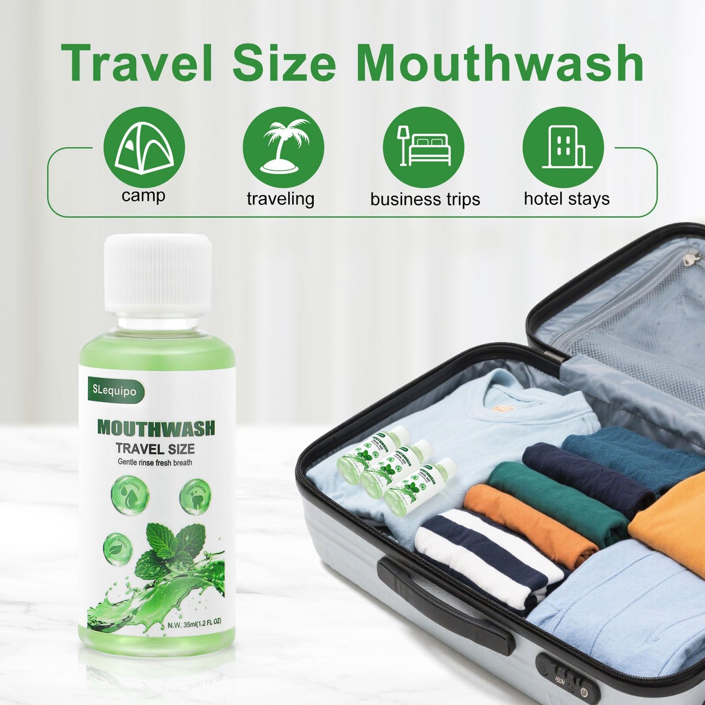 Travel Size Mouthwash Bulk โ Mint 35ml/1.2fl oz, 10 Pack for Travel Toiletry Kits
