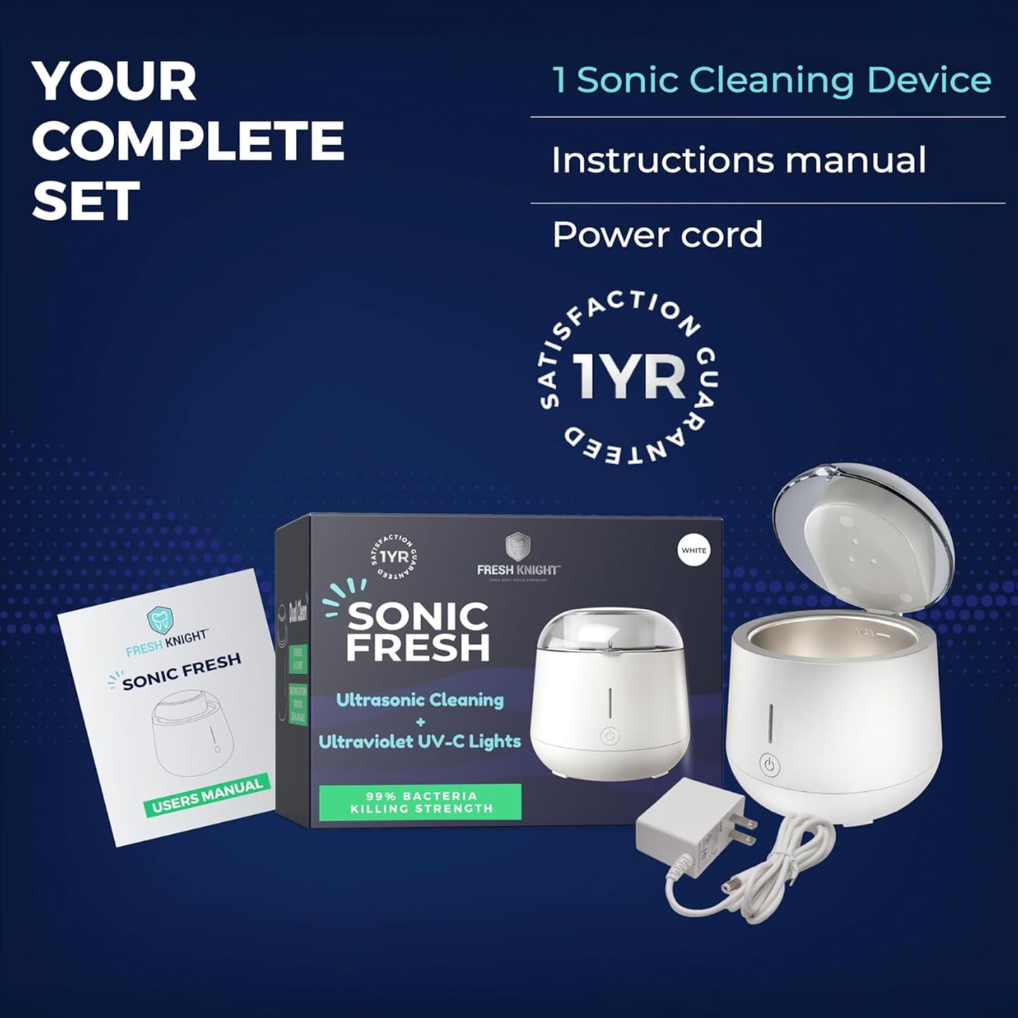 Fresh Knight Ultrasonic Retainer Cleaner โ 45kHz Dental Cleaning Pod (200ml) for Dentures, Mouth Guards & Night Guards