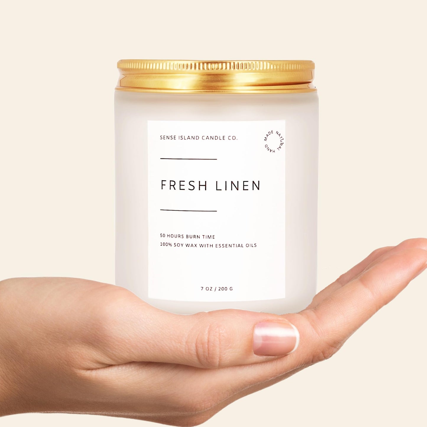 Fresh Linen Scented Soy Candle โ 50+ Hr Burn, Natural Wax