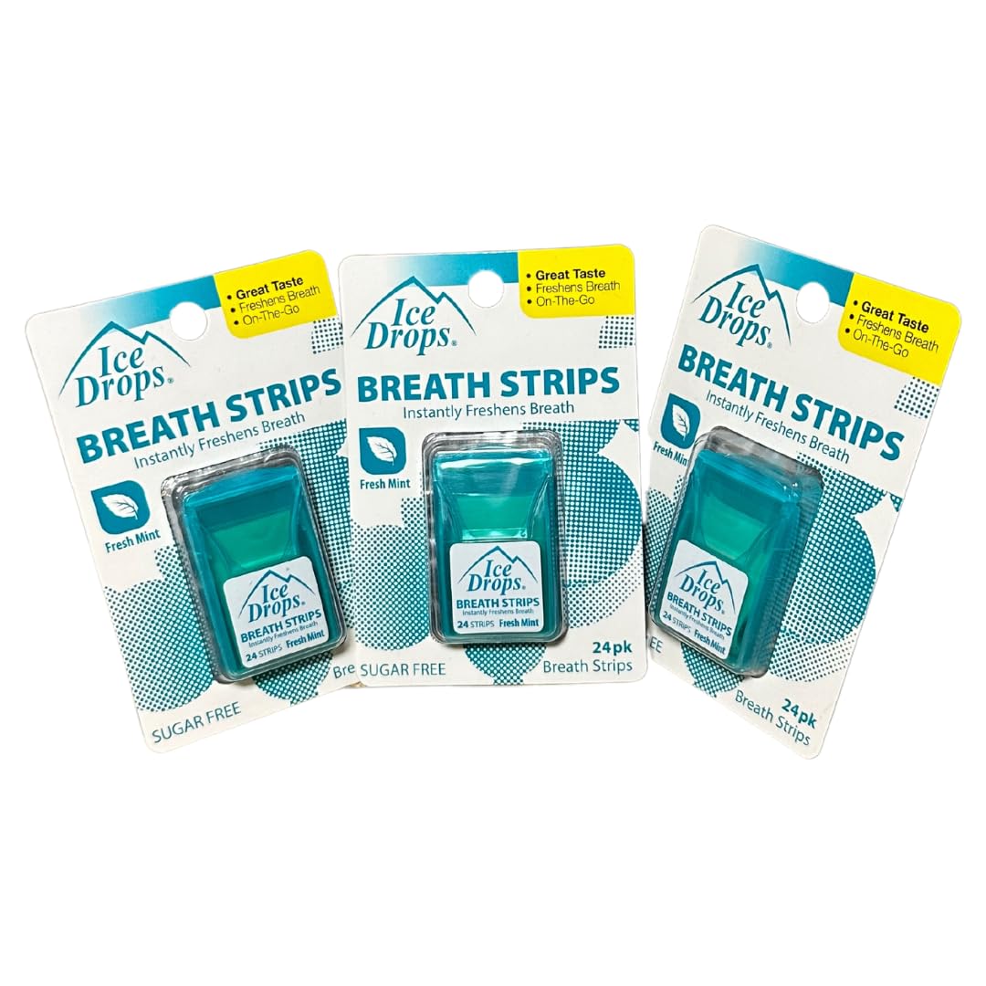 Fresh Mint Sugar Free Ice Drops Breath Strips โ 24 Count (Pack of 3)