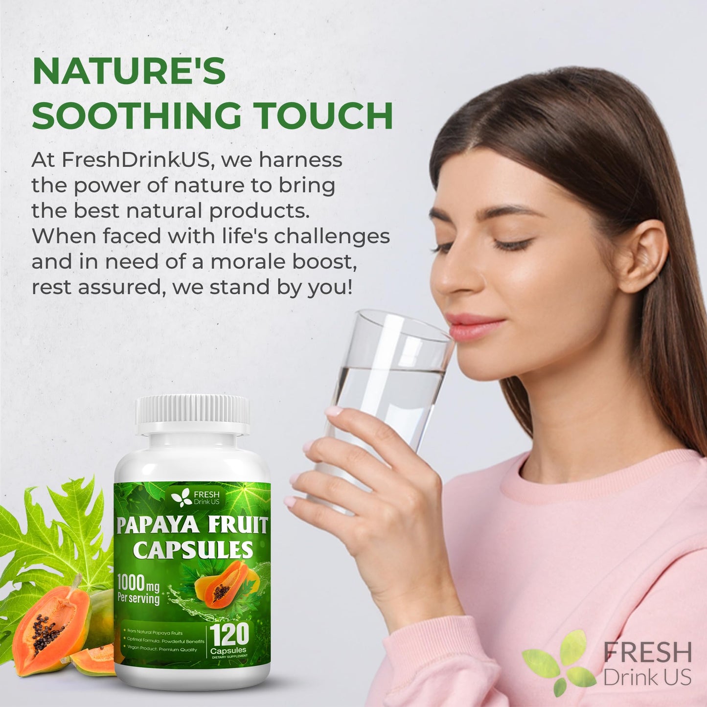 FRESHDRINKUS Papaya Capsules โ 120 Papaya Extract, 1000mg/Serving, Vegan, Non-GMO, Gluten-Free