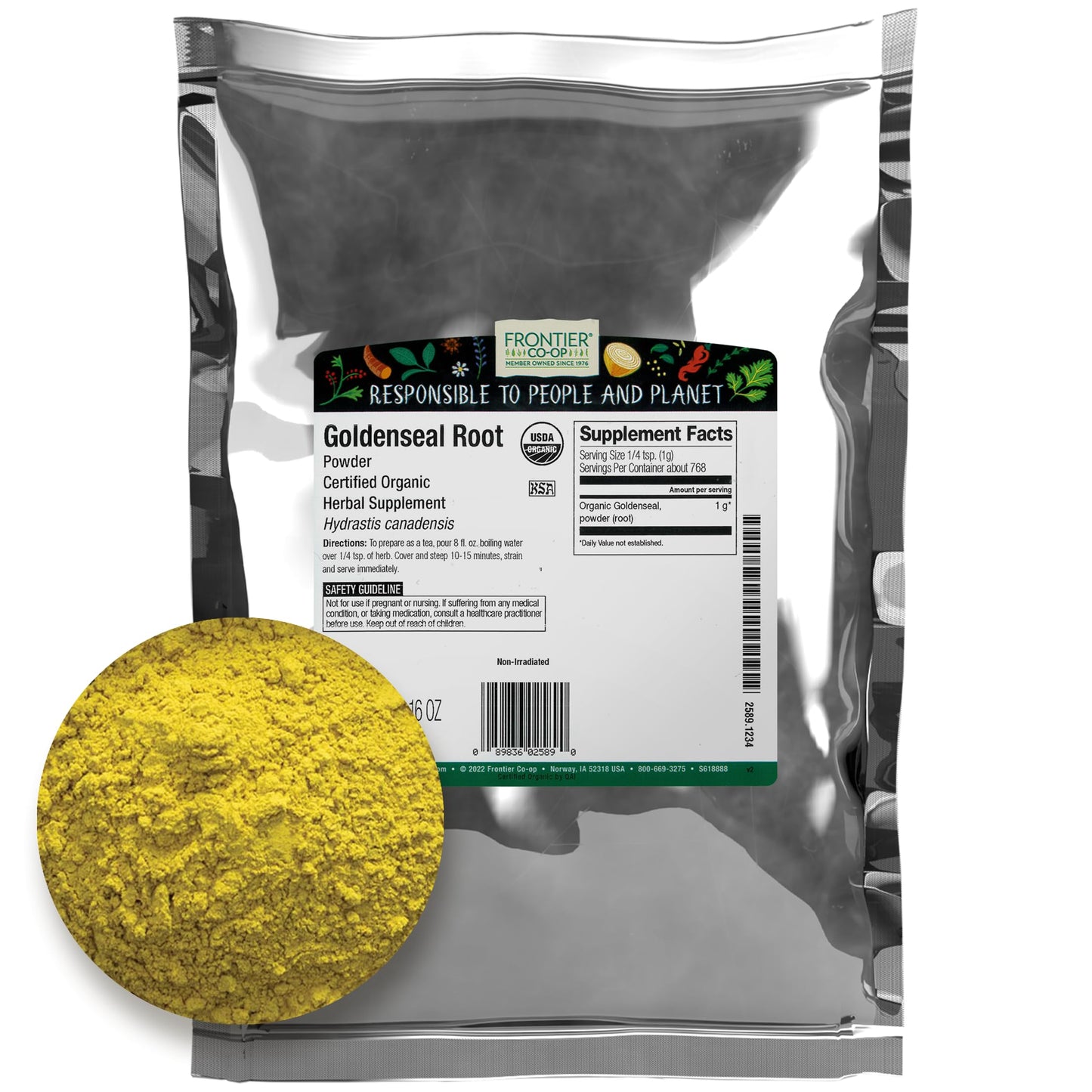 Frontier Co-op Organic Goldenseal Root Powder - 4 oz (1/4 lb) - Earthy, Bitter