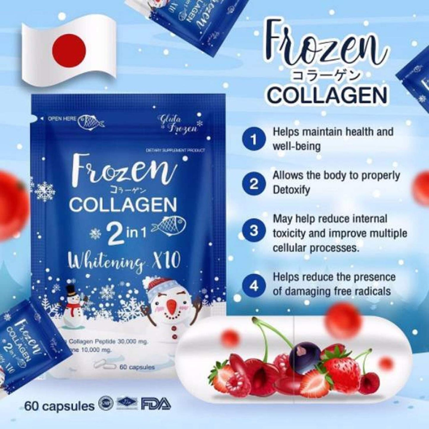Frozen Collagen 2 in 1 โ Premium Collagen Peptide & L-Glutathione, 60 Capsules
