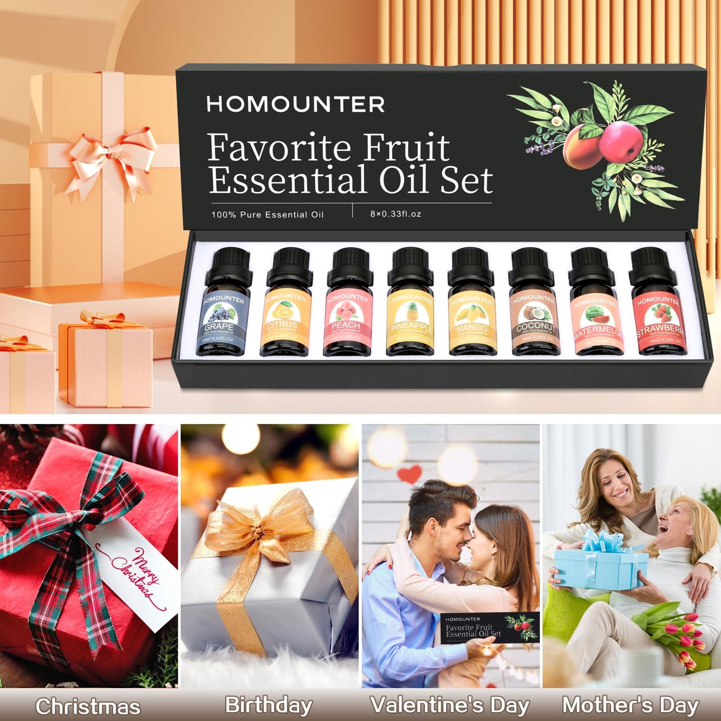 Fruit Essential Oil for Diffusers Natural Fruity Fragrance Oil for Candle & Soap Making - 8 Pack 10ML