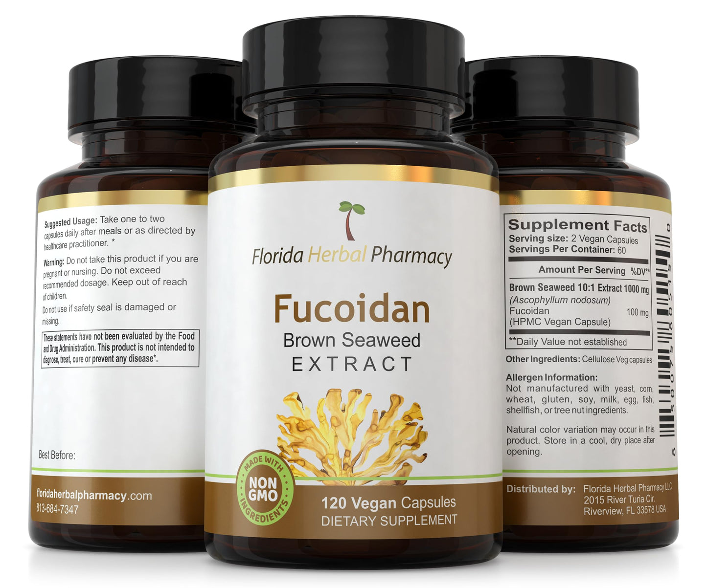 Florida Herbal Pharmacy Fucoidan Supplement Capsules (120 Capsules) 50 mg per Capsule, 100 mg Serving