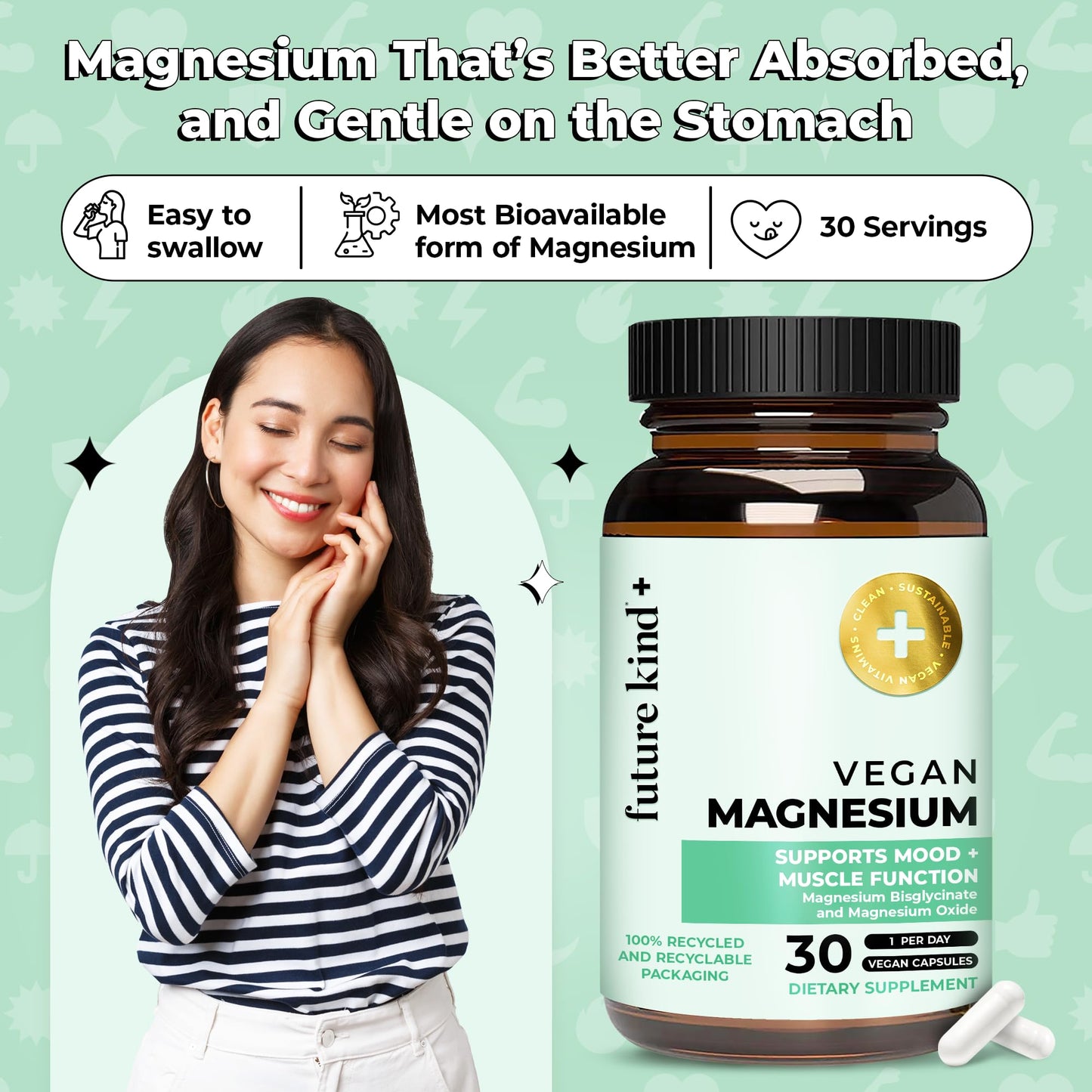 Future Kind Vegan Chelated Magnesium โ Most Bioavailable & 6x Potent (30ct)