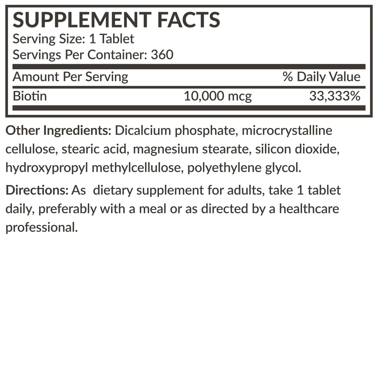 Futurebiotics Biotin 10,000 MCG High Potency Tablets โ 360 Vegetarian, Non-GMO