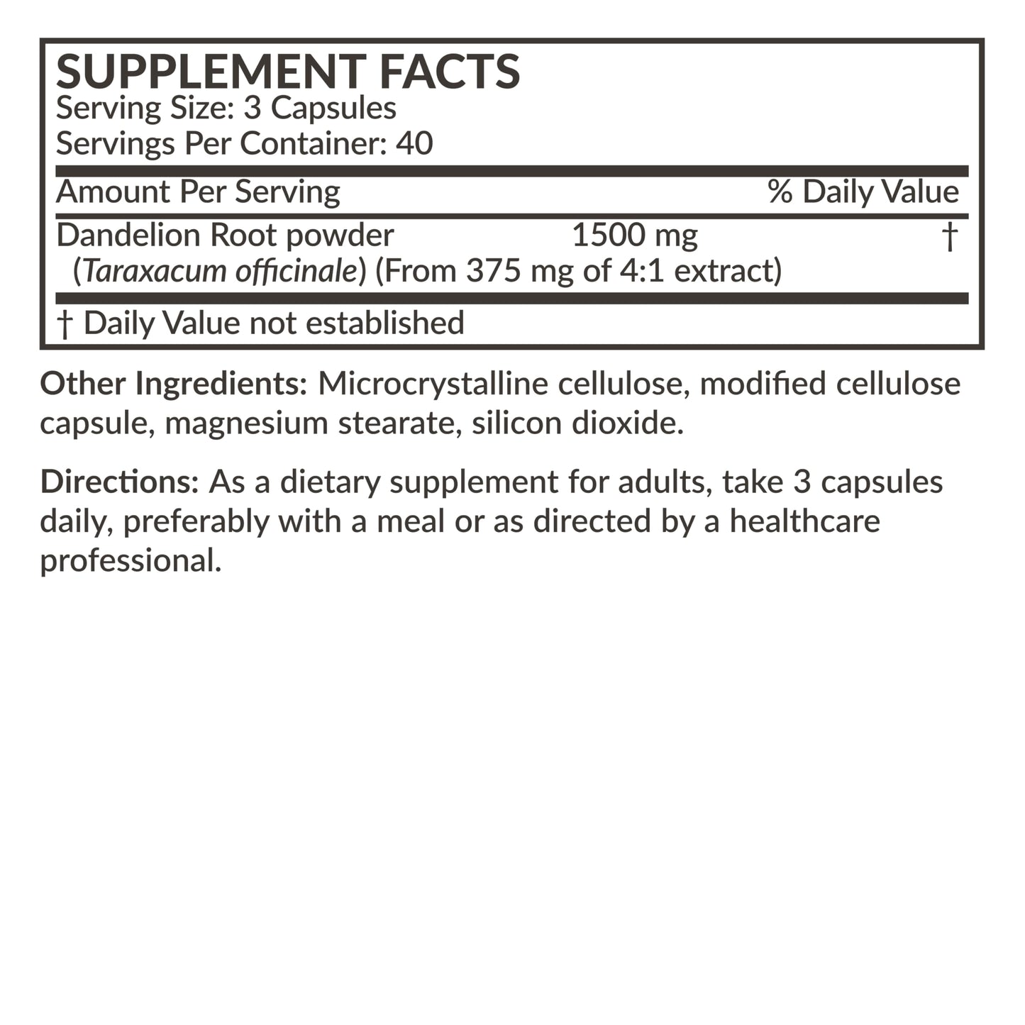 Futurebiotics Dandelion Root 1500 MG โ Non-GMO, 120 Vegetarian Capsules