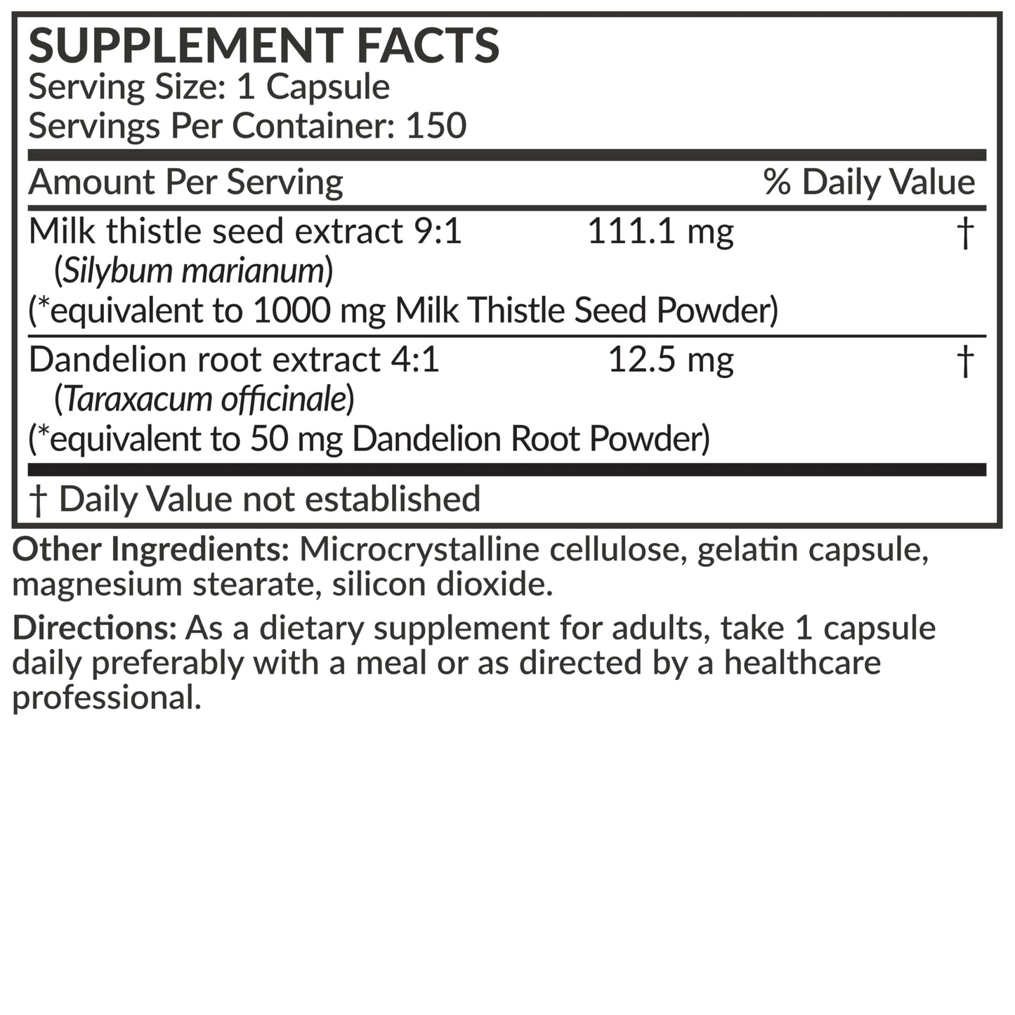Futurebiotics Milk Thistle Silymarin Marianum & Dandelion Root โ Liver Health (150 Capsules)