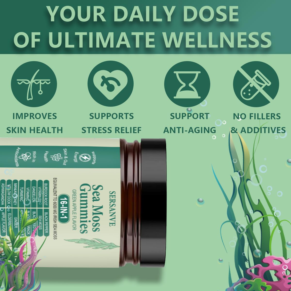 FW ZONE Sea Moss Gummies 16-in-1 with Black Seed Oil, Ashwagandha, 30 Servings โ Immune Support, Wellness & Digestion