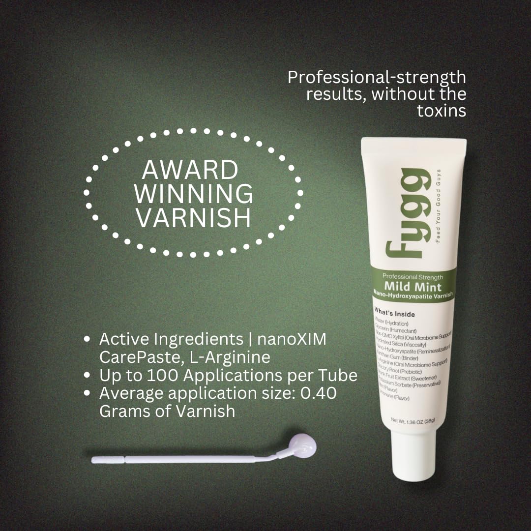 Fygg Nano-Hydroxyapatite Dental Varnish โ Fluoride-Free Enamel Repair for Sensitive Teeth | Mild Mint (1.36oz)