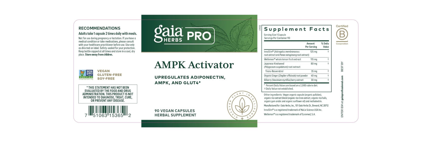 Gaia Herbs PRO AMPK Activator โ Caffeine-Free Cellular Energy (90 Vegan Capsules)