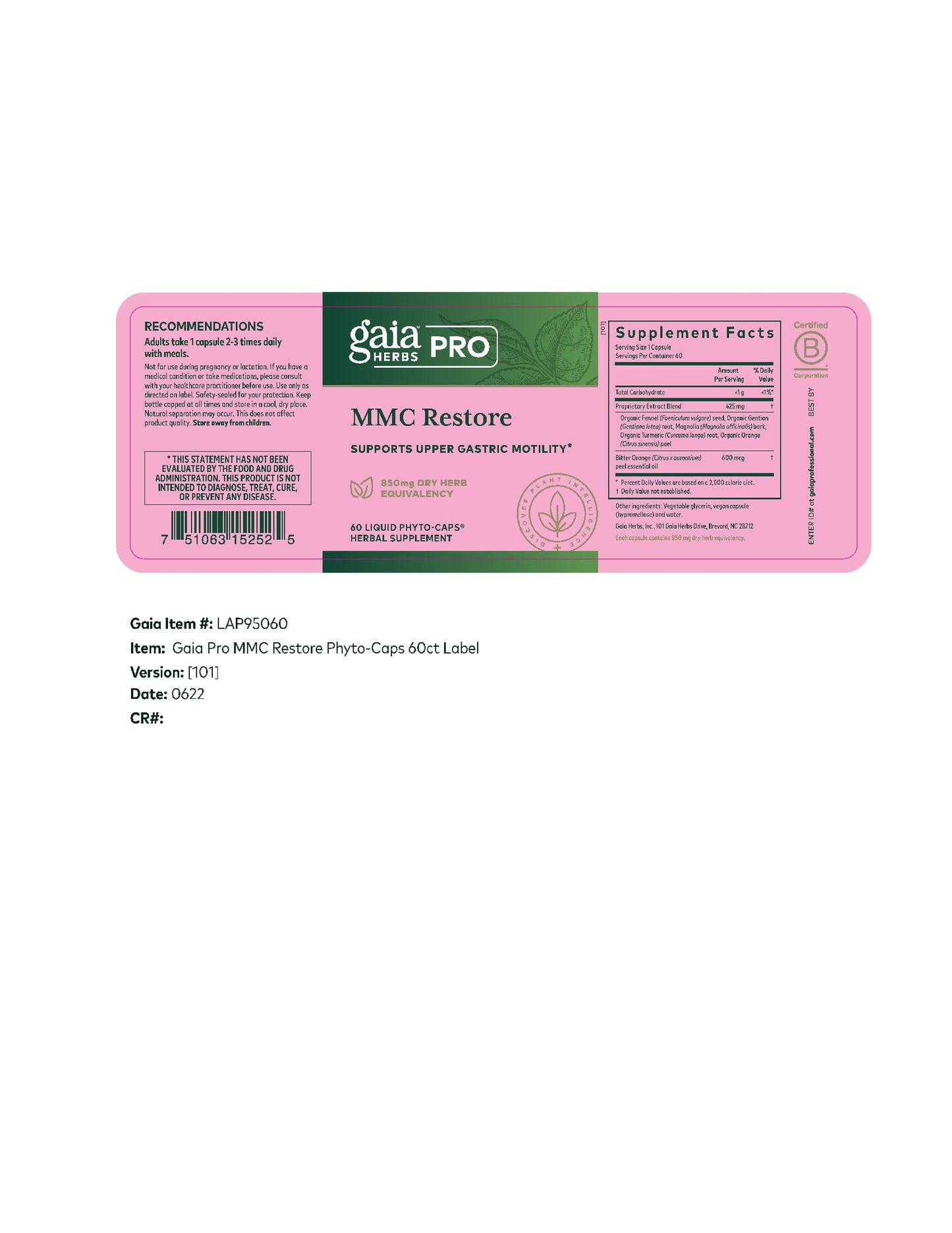 GAIA HERBS PRO MMC Restore โ Digestive Health Support for Upper Gastric Motility (60 Servings)