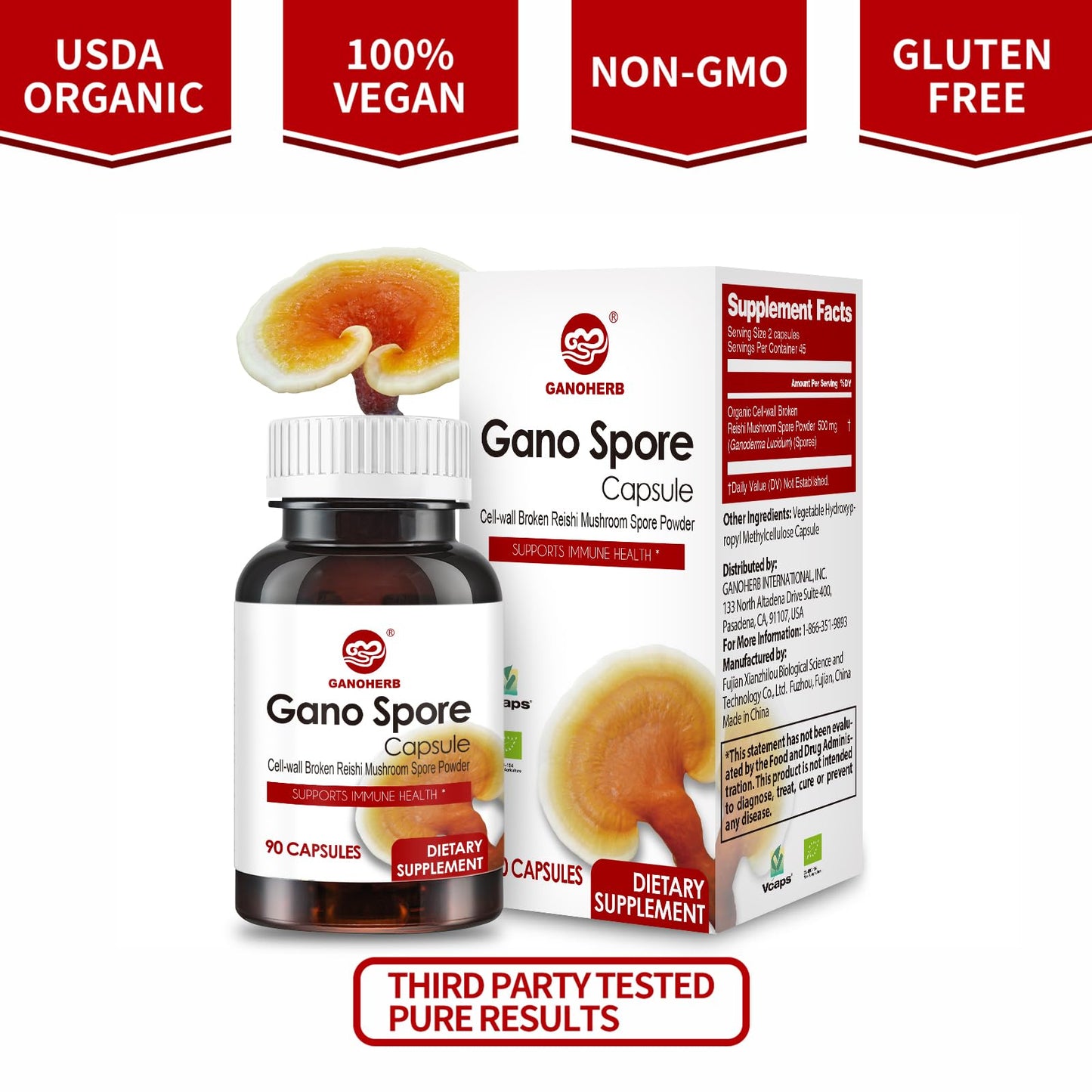 GANOHERB Organic Reishi Capsules โ Immune Support, Vegan & Gluten Free