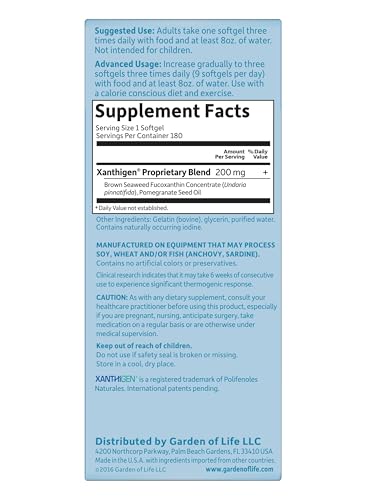 Garden of Life FucoThin Fucoxanthin Supplements β Non-Stimulant Fat Burner, 180 Count