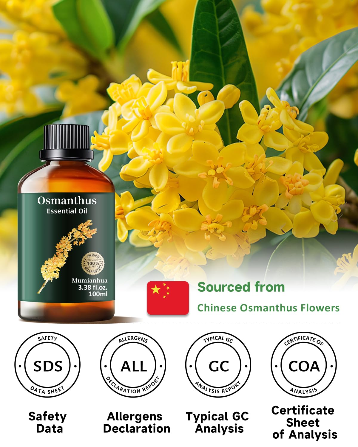 Pure Osmanthus Essential Oil โ Diffuser, Skin, Air Purifier, Candles | 3.38 Fl Oz