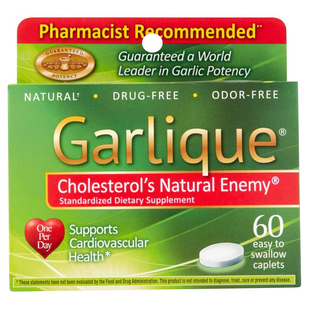 Garlique Healthy Cholesterol Formula Caplets โ 5000 mcg Allicin, Enteric Coated, 60 Tablets (Pack of 3)