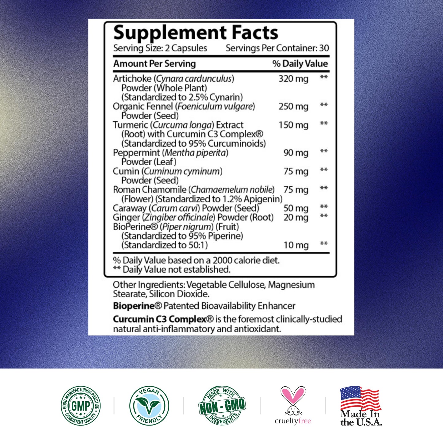 Gas & Bloating Relief - Artichoke, Ginger, Peppermint Leaf Powder - 60 Vegan Capsules | Research Verified
