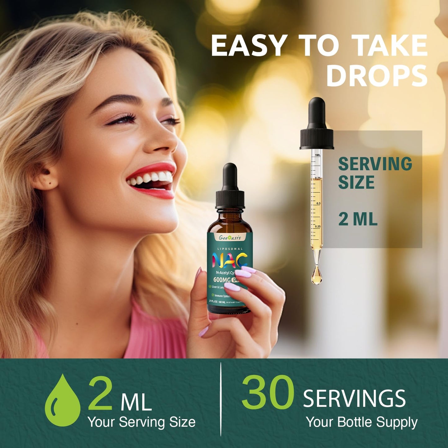 Geeoasis Liposomal NAC Drops 600 mg โ N-Acetyl Cysteine with Quercetin & Zinc for Adults & Kids