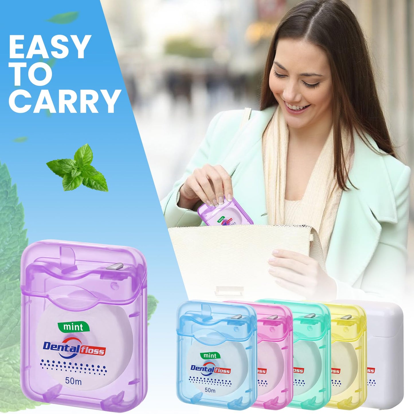 Geiserailie 72 Pack Mint Floss Bulk โ 50m Travel Waxed Dental Floss, Multicolor