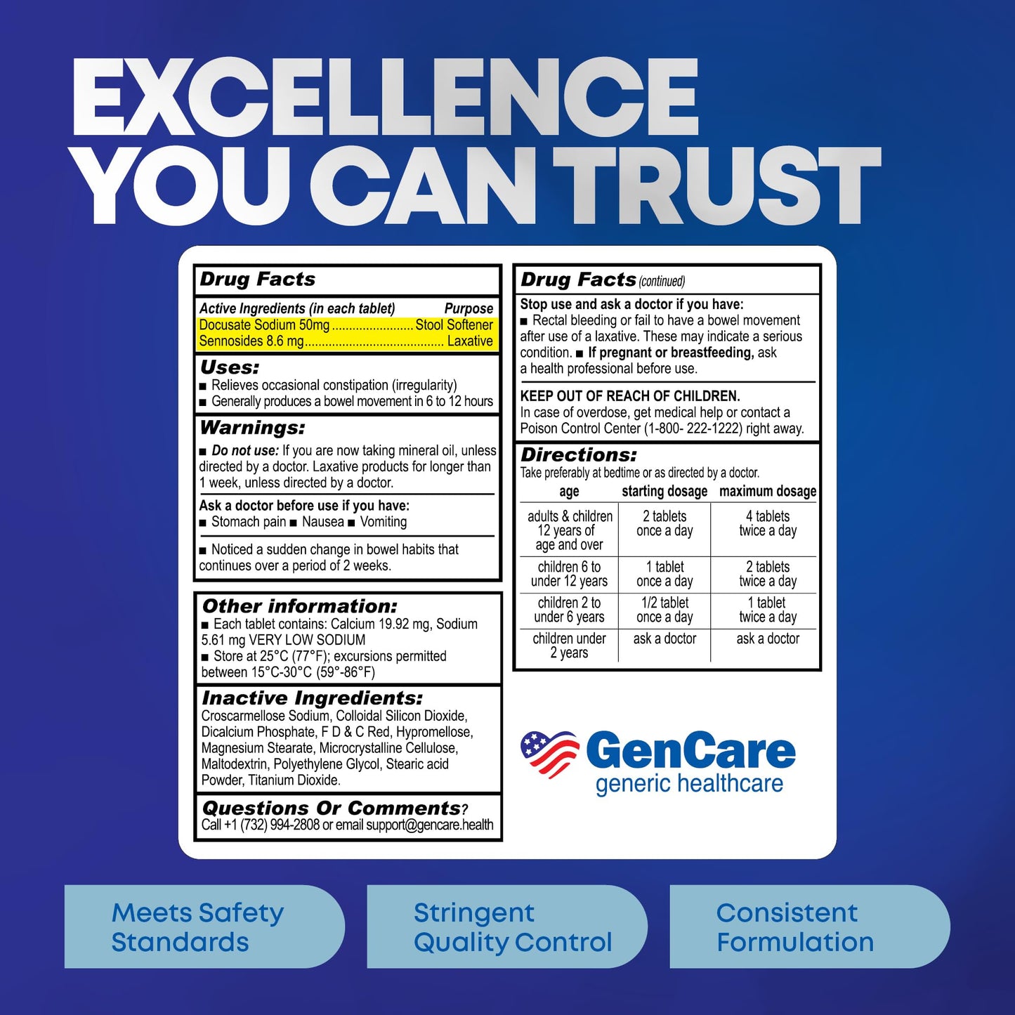 GenCare Senna-S Natural Vegetable Laxative + Stool Softener Dual Action β 200 Tablets Value Pack