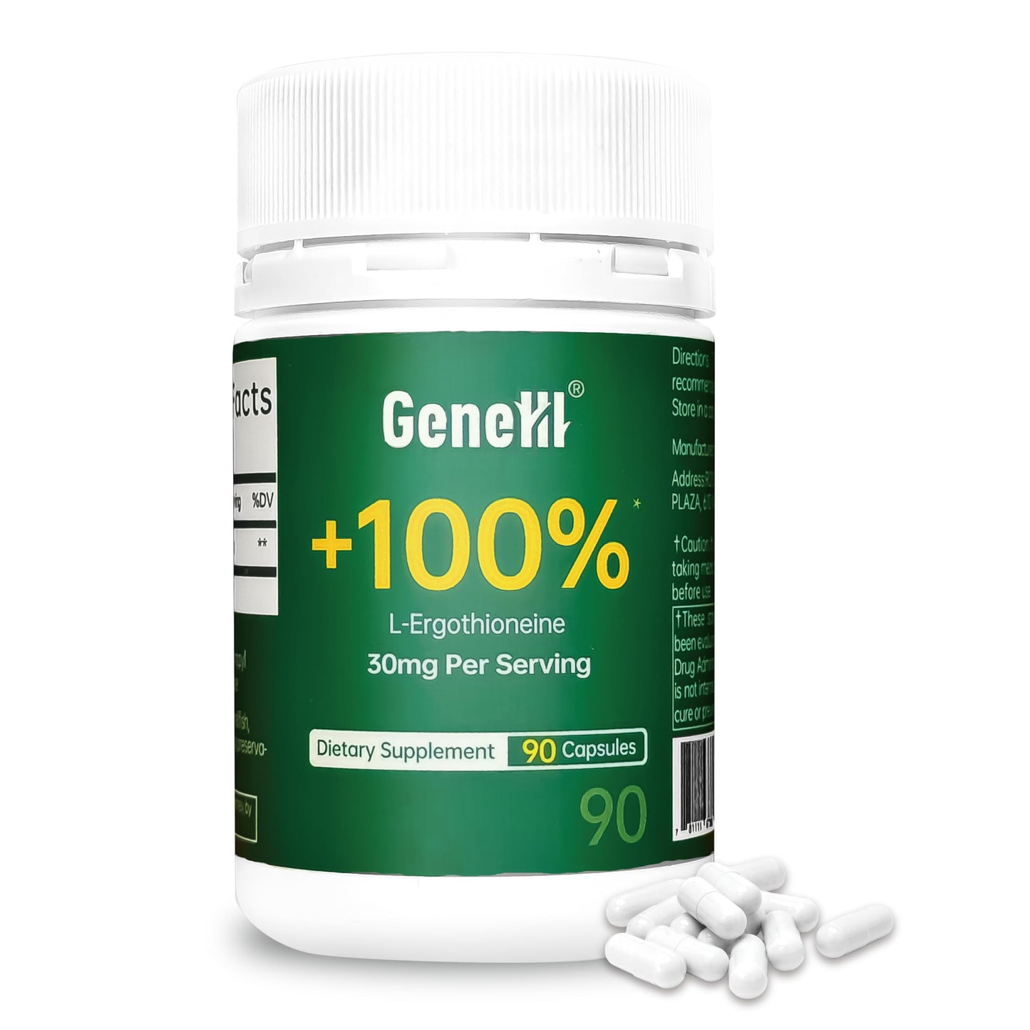 GENEIII L-Ergothioneine Supplement β 30 mg per Serving, 90 Servings | Immune & Brain Support