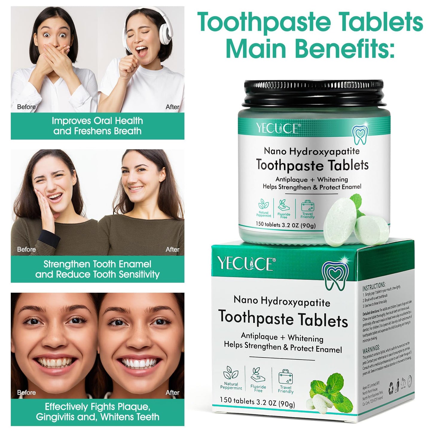Generic 150P Toothpaste Tablets โ Nano Hydroxyapatite, Travel Spearmint