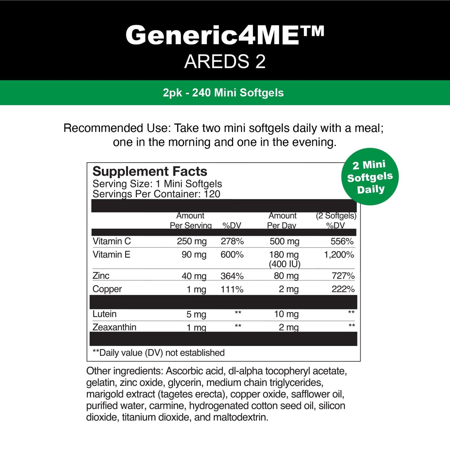 Generic4ME AREDS 2 SoftGels โ 240 Mini Softgels for Eye Health Support