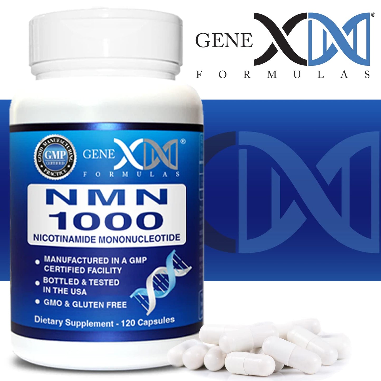 Genex Formulas NMN 1000mg β 99% Pure, Shelf-Stable NAD Support, 120 Capsules, GMP Certified