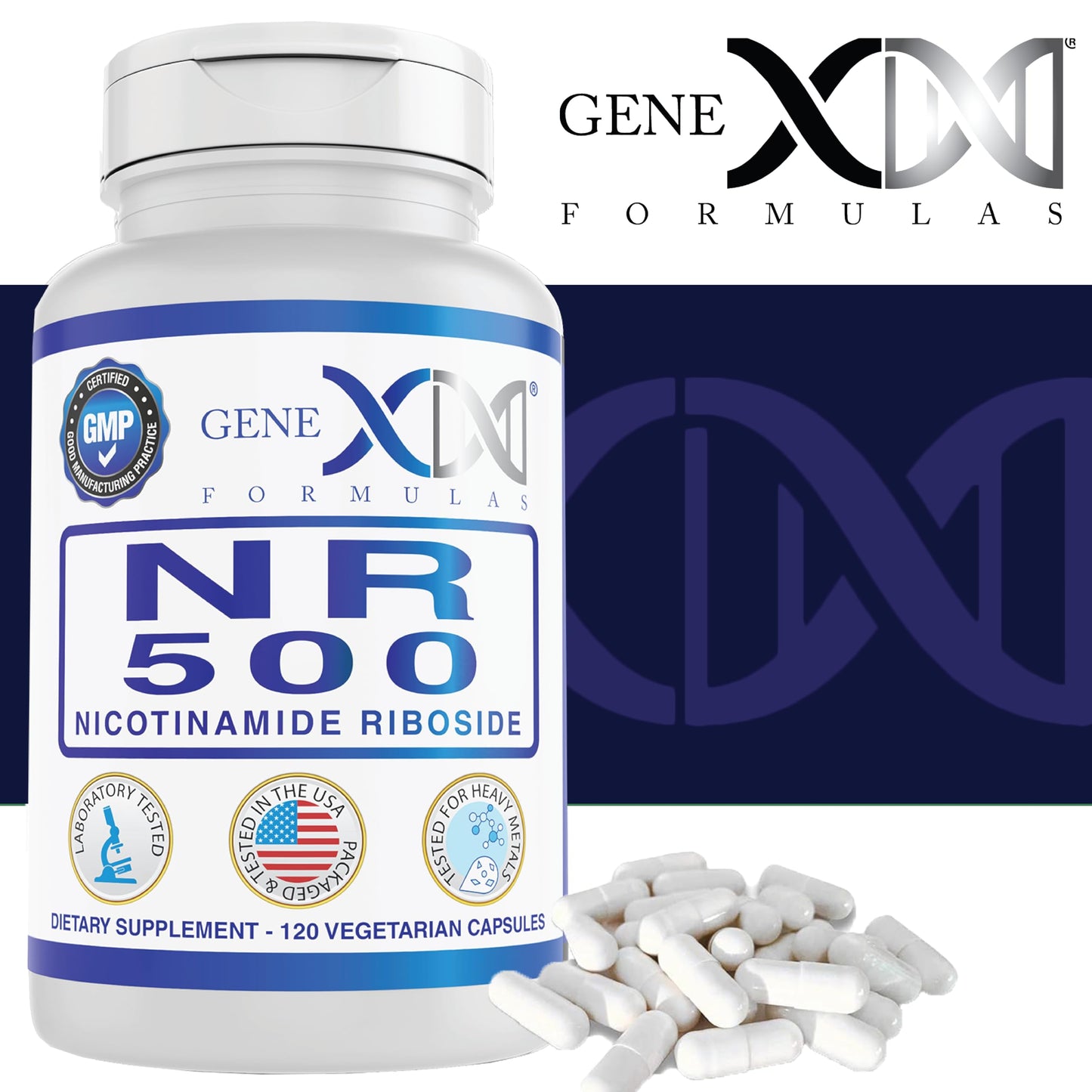 Genex NR Nicotinamide Riboside 500mg โ NAD+ Precursor, 120 Caps, GMP-Certified