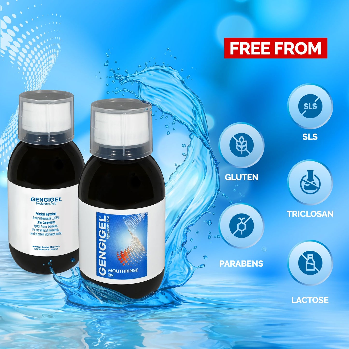 Gengigel Hyaluronic Acid Mouthrinse (150 ml) โ Gum Health, No Alcohol, Vegan & Kosher