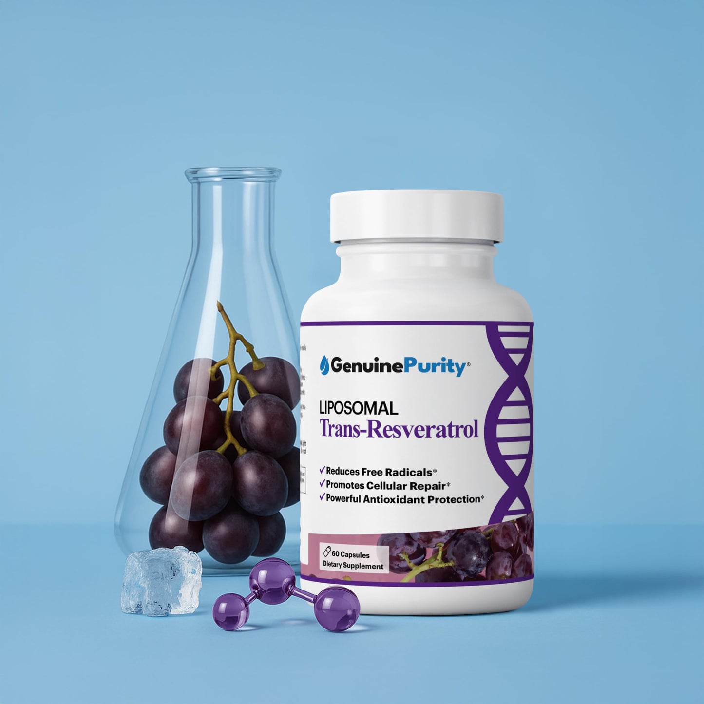 GenuinePurity Liposomal Trans-Resveratrol 500mg | Activates Sirtuins | Vegan, Gluten Free | USA Made | 60 Capsules
