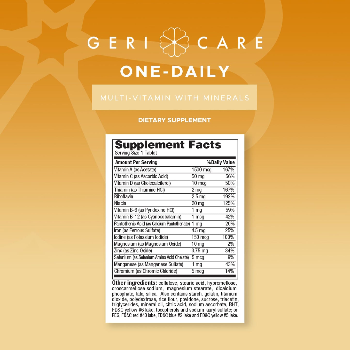 GeriCare One-Daily Multivitamin & Minerals โ 200 Count Dietary Supplement Tablets (Pack of 1)