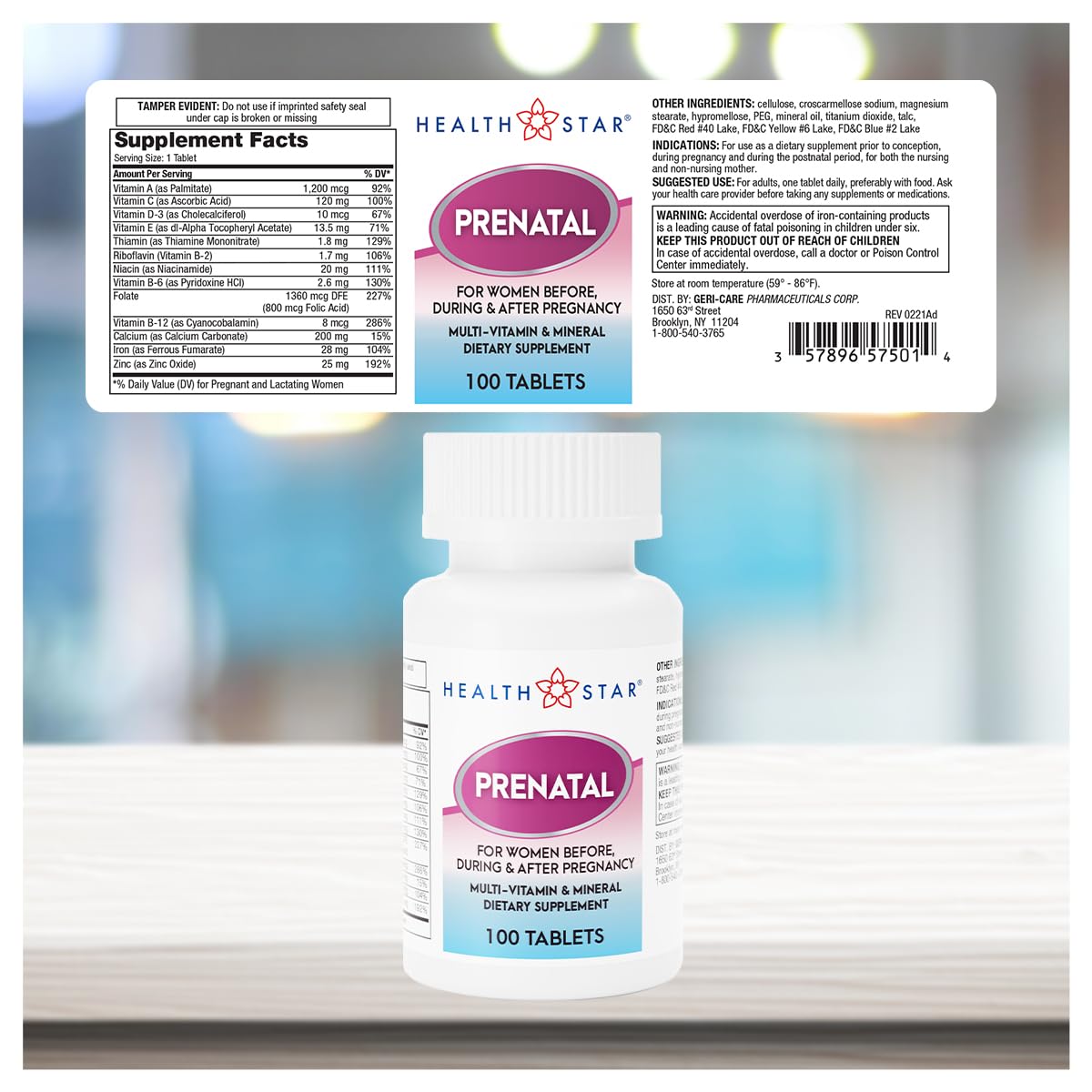 GeriCare Prenatal Multivitamin & Minerals โ Folate, Vitamin C, Vitamin D, Iron, Calcium, B12 | 100 Count (Pack of 2)